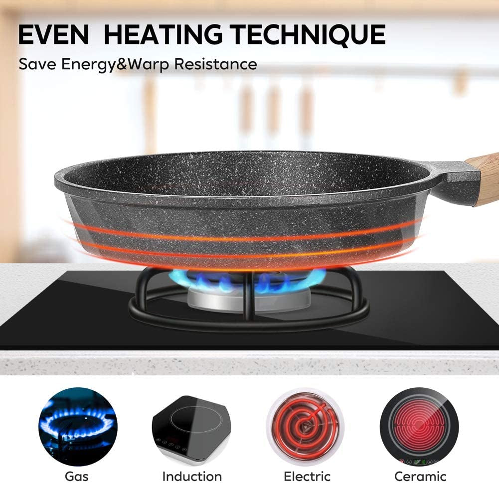 Nonstick Induction Frying Pan Set - Granite Skillet Cookware with Heat-Resistant Handle - Perfect Christmas Gift for Women (8", 9.5", & 11")