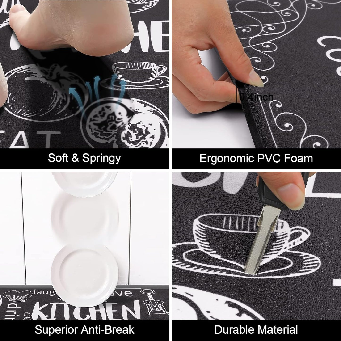 HEBE Kitchen Mats for Floor Set of 2 Thick anti Fatigue Mat for Cushioned, Waterproof Non-Slip Rugs Comfort Standing Chef Mat for Kitchen Sink, Laundry Room, Farmhouse Home Decor