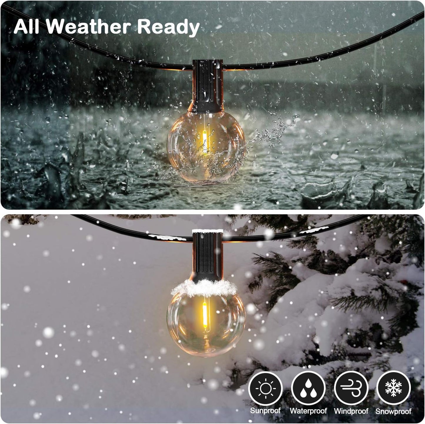 50FT Shatterproof LED G40 Globe String Lights - 50 Dimmable Edison Bulbs for Outdoor Patio, Balcony, Party, Wedding & Cafe - Waterproof Bistro Lighting