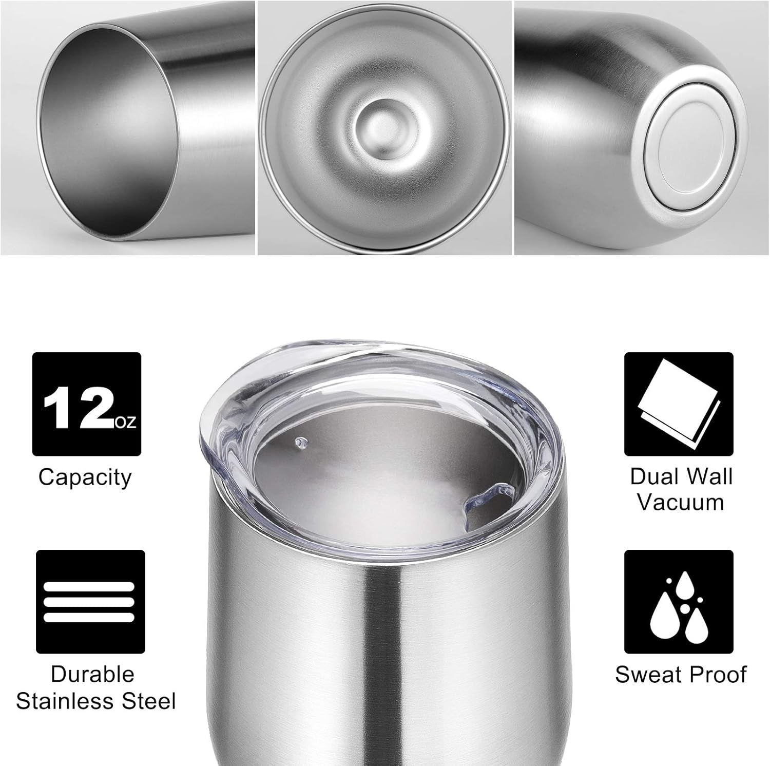 VEGOND 12-Pack Stainless Steel Wine Tumblers - 12oz Double Wall Insulated Cups with Lids & Straws for Hot & Cold Drinks