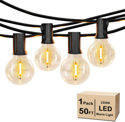 50FT Shatterproof LED G40 Globe String Lights - 50 Dimmable Edison Bulbs for Outdoor Patio, Balcony, Party, Wedding & Cafe - Waterproof Bistro Lighting