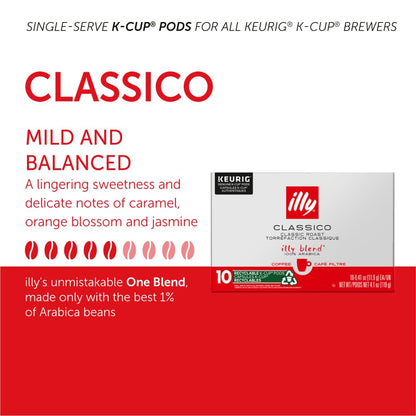 Illy Classico Roast K Cups for Keurig – Mild & Flavorful Coffee with Caramel, Orange Blossom & Jasmine – 20 Count, No Preservatives