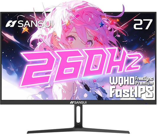 SANSUI 27" WQHD 1440P Gaming Monitor - 240Hz/260Hz Fast IPS, 1ms Response, Freesync Premium, HDR10, DCI-P3 98%, 2x DisplayPort 1.4 & HDMI 2.0, Ultimate Gaming Experience with Crosshair