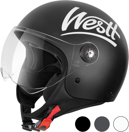 Westt 3/4 Open Face Motorcycle Helmet with Clean Visor - DOT Approved Vintage Moped Scooter Helmet for Men and Women