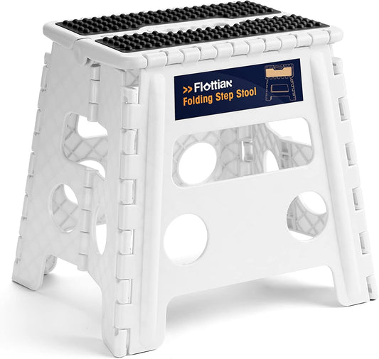 Flottian 13" Folding Step Stool - Heavy-Duty Non-Slip Stool for Adults & Kids, Compact & Portable Design for Home Use, Supports Up to 300 Lbs, Ideal for Bathroom, Bedroom & Kitchen - White
