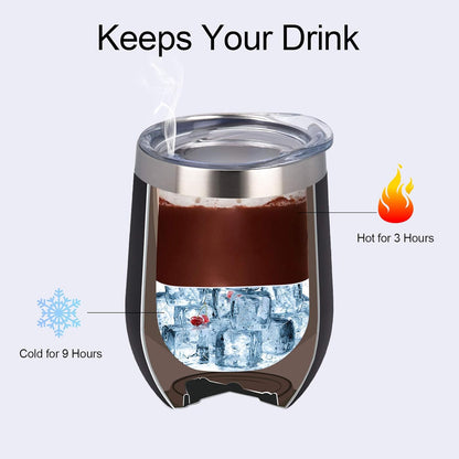 Set of 8 Insulated 12Oz Stainless Steel Wine Tumblers - Double Wall Stemless Cups with Lids for Wine, Coffee, Cocktails & Champagne - Sleek Black Design