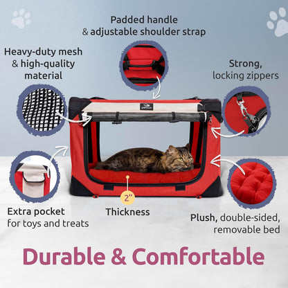 Soft-Sided Cat & Dog Pet Carrier, Large 24"X16"X16", Fits Large Cat, 2 Cats, or Medium Dog Comfortably, Great for Travel & Vet Visits, Privacy Windows, Removable Bed, Locking Zippers, Folds Flat