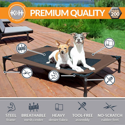 K&H Pet Products Outdoor Elevated Dog Cot, Breathable Cooling Elevated Cot Hammock Pet Bed for Large Dogs, Washable Mesh Cover, Raised Metal Frame, Collapsible, Portable - Large 42 X 30In Chocolate