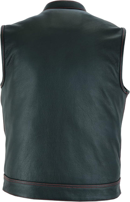 Leatherick Mens Black Motorcycle Vests - SOA Club & Traditional Paisley Satin Liner Leather Biker Vests