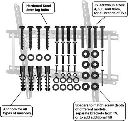 Cheetah Ultra Slim Tilt TV Mount for 32-86 Inch TVs, Supports 165Lbs, Includes 10Ft HDMI Cable, Fits 16-24" Studs, Adjustable 15° Tilt, Max VESA 600x400mm