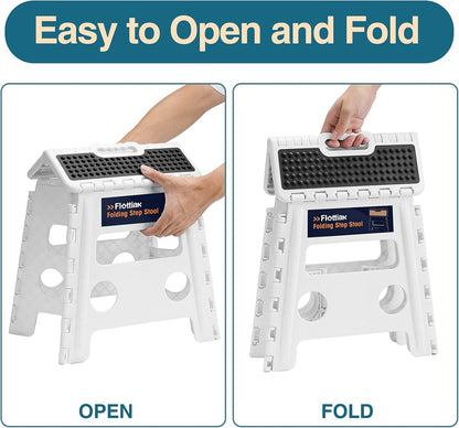 Flottian 13" Folding Step Stool - Heavy-Duty Non-Slip Stool for Adults & Kids, Compact & Portable Design for Home Use, Supports Up to 300 Lbs, Ideal for Bathroom, Bedroom & Kitchen - White