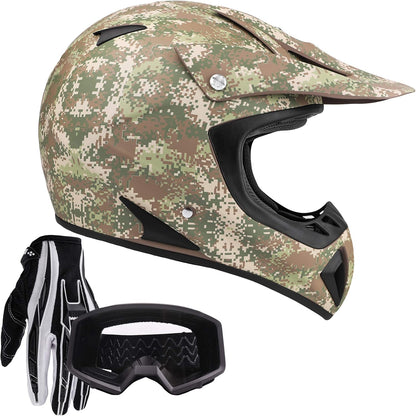 Typhoon Helmets Typhoon ATV Motorcycle Helmet with Goggles & Gloves - DOT Certified Off-Road Racing Protection Gear Set for Adults/Teens - Durable MX Combo Pack