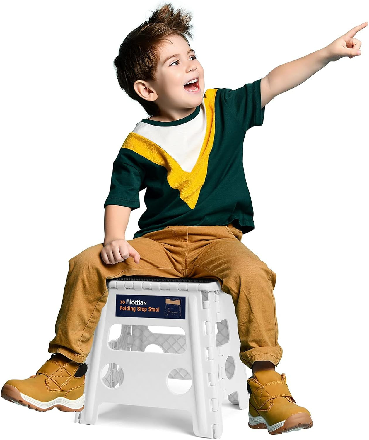 Flottian 13" Folding Step Stool - Heavy-Duty Non-Slip Stool for Adults & Kids, Compact & Portable Design for Home Use, Supports Up to 300 Lbs, Ideal for Bathroom, Bedroom & Kitchen - White