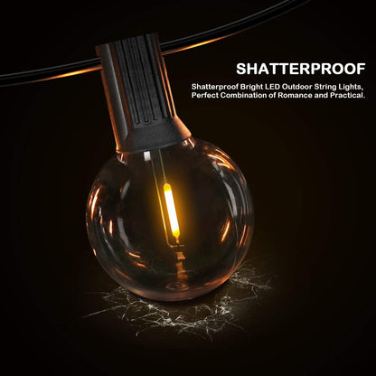 50FT Shatterproof LED G40 Globe String Lights - 50 Dimmable Edison Bulbs for Outdoor Patio, Balcony, Party, Wedding & Cafe - Waterproof Bistro Lighting