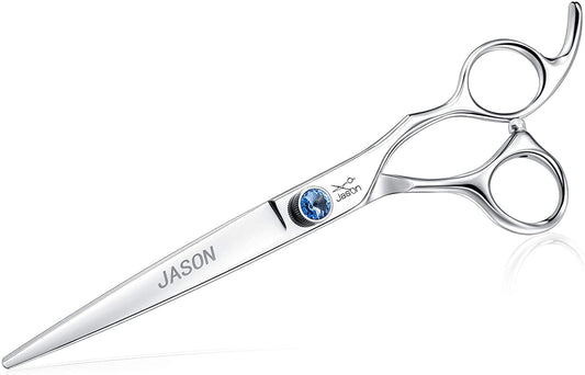 JASON 7" Straight Dog Grooming Scissors, Ergonomic Pets Grooming Shears, Premium Cats Trimming Kit with Offset Handle and Jewelled Screw, Sharp, Comfortable