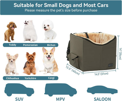 Petsfit Dog/Cat Booster Seat with Pockets, Small Dog Car Seat for Cars, Trucks and Suvs (Small, Dark Brown)