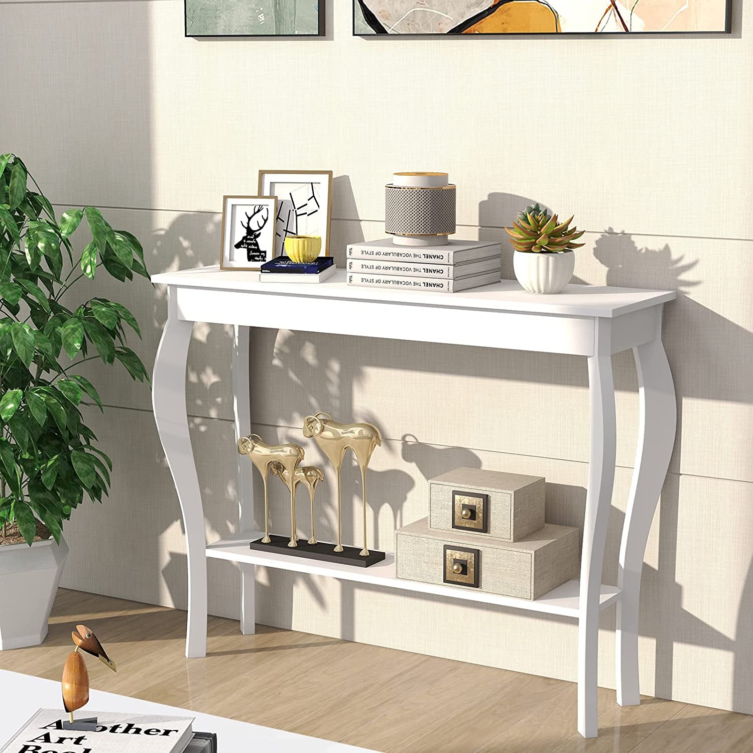 Chic White Choochoo Narrow Console Table - Stylish Accent for Entryway or Sofa