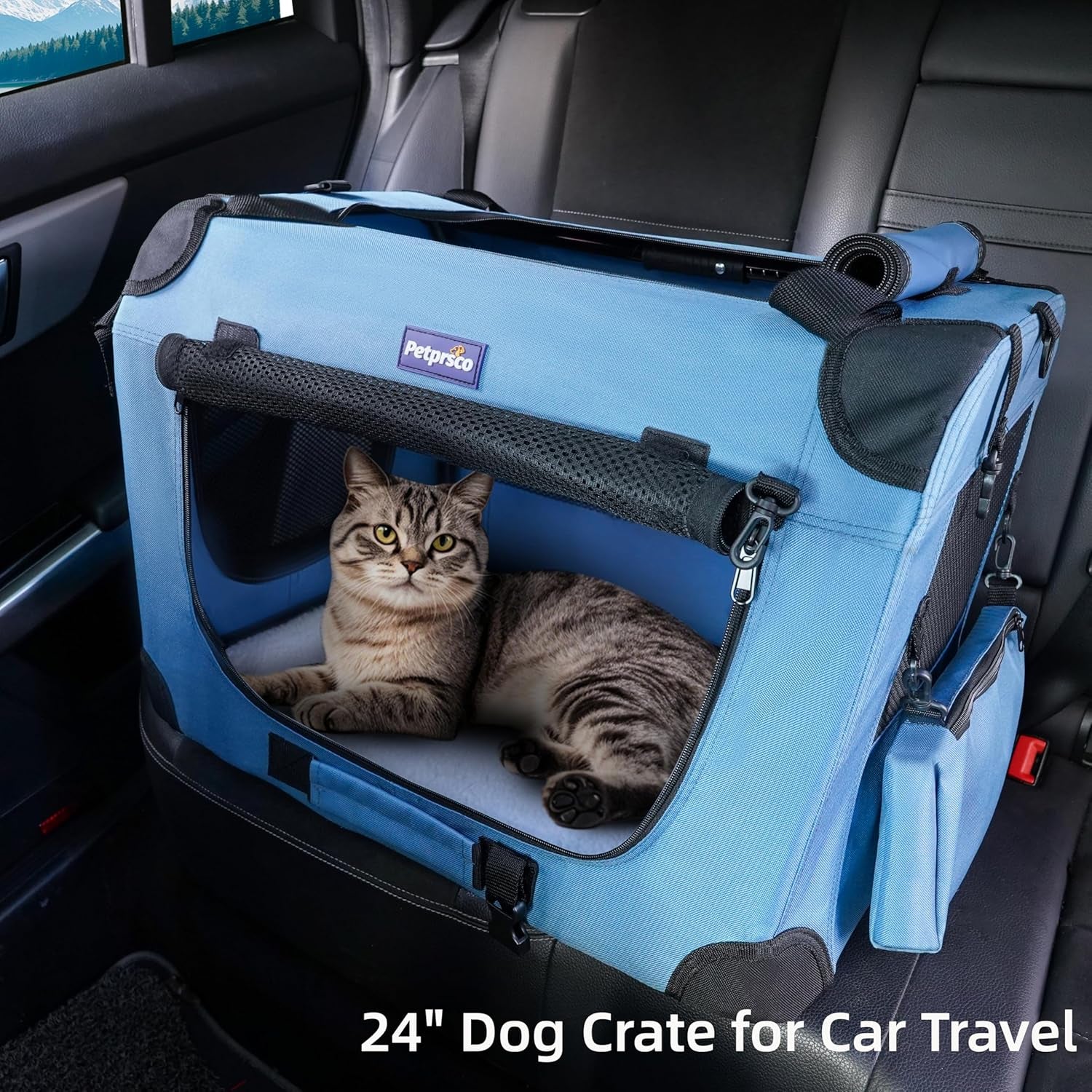 Petprsco Portable Collapsible Dog Crate, Travel Dog Crate 24X17X17 with Soft Warm Blanket and Foldable Bowl for Large Cats & Small Dogs Indoor and Outdoor