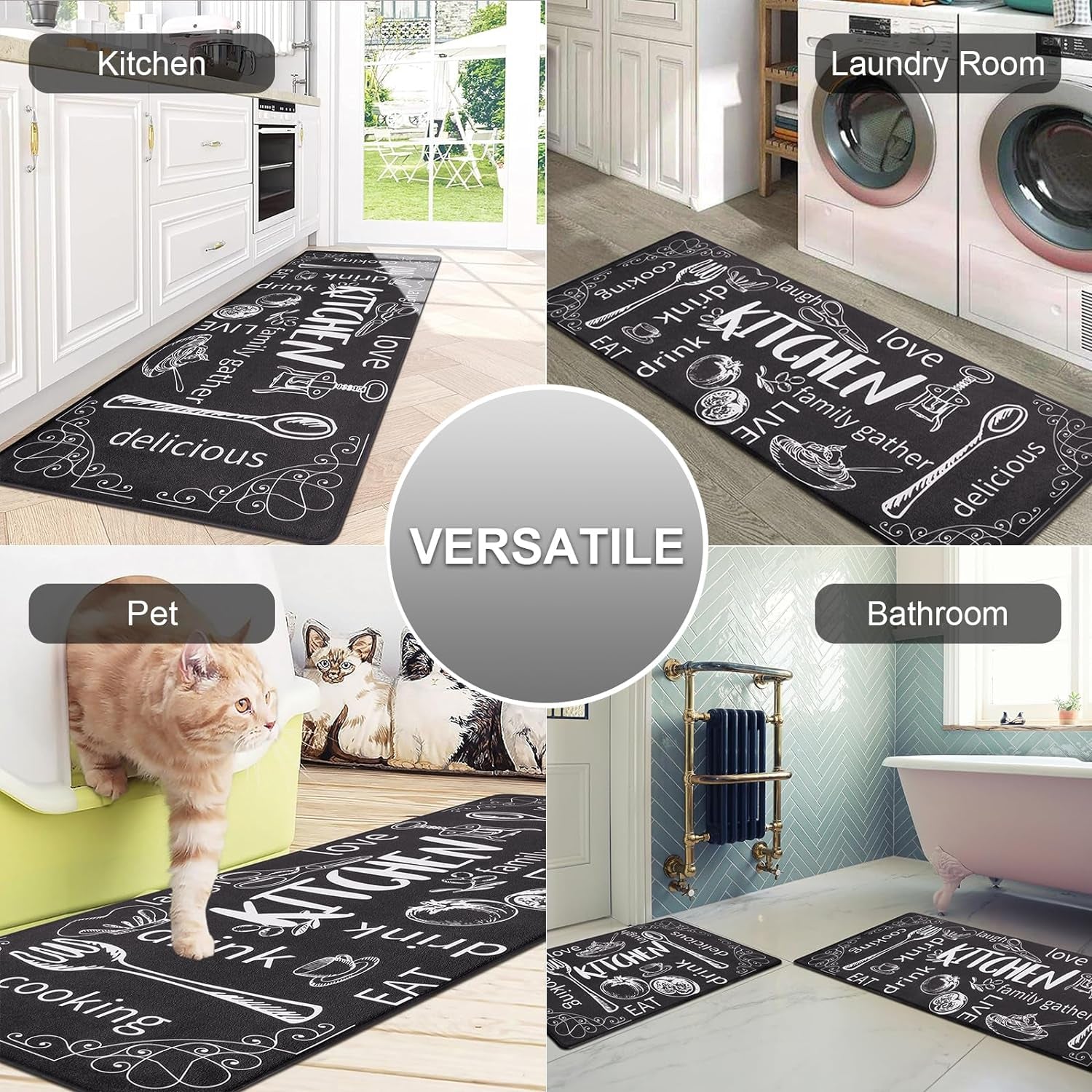 HEBE Kitchen Mats for Floor Set of 2 Thick anti Fatigue Mat for Cushioned, Waterproof Non-Slip Rugs Comfort Standing Chef Mat for Kitchen Sink, Laundry Room, Farmhouse Home Decor