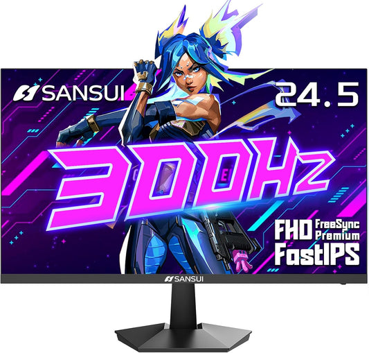 SANSUI 24.5" Gaming Monitor - 300Hz/240Hz FHD 1080P, 1ms Response, HDR, FreeSync, Fast IPS, Dual DisplayPort & HDMI, VESA Support - Ultimate Gaming Experience (Es-G25X1 PRO)
