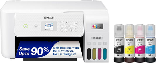 Epson EcoTank ET-2800 Wireless All-In-One Supertank Printer – Cartridge-Free, Scan & Copy, Perfect for Home Use - White