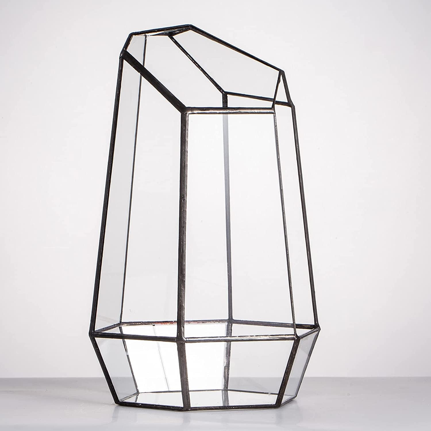 Stylish NCYP Geometric Glass Terrarium Planter for Succulents & Cacti - Irregular Black Open Container for Indoor Home & Office Decor, 6.5" X 5.7" X 9.8" (Plants Not Included)