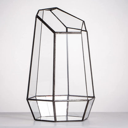 Stylish NCYP Geometric Glass Terrarium Planter for Succulents & Cacti - Irregular Black Open Container for Indoor Home & Office Decor, 6.5" X 5.7" X 9.8" (Plants Not Included)