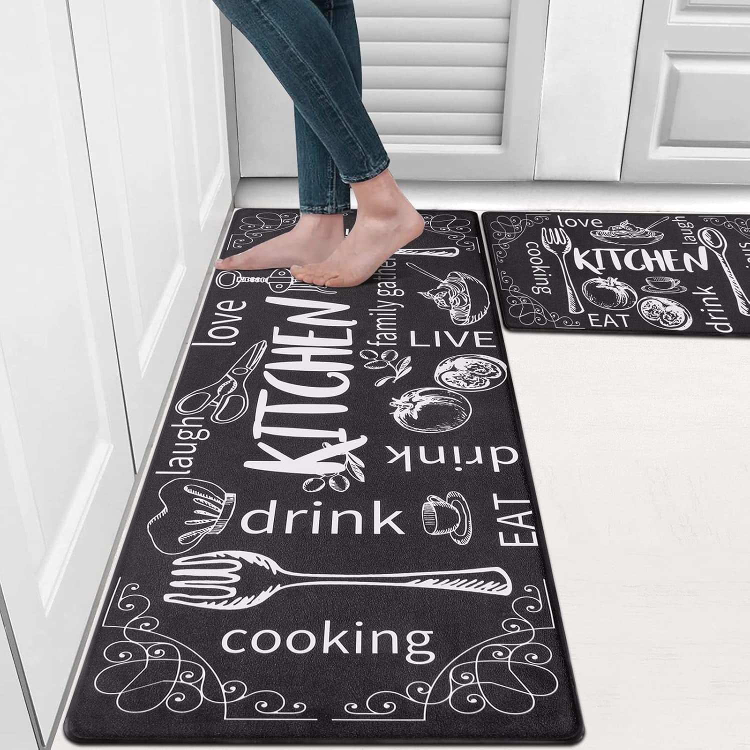 HEBE Kitchen Mats for Floor Set of 2 Thick anti Fatigue Mat for Cushioned, Waterproof Non-Slip Rugs Comfort Standing Chef Mat for Kitchen Sink, Laundry Room, Farmhouse Home Decor
