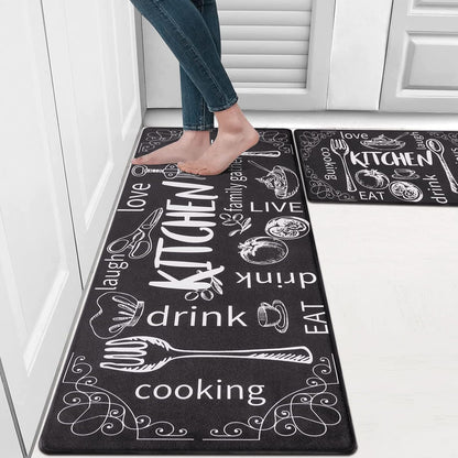 HEBE Kitchen Mats for Floor Set of 2 Thick anti Fatigue Mat for Cushioned, Waterproof Non-Slip Rugs Comfort Standing Chef Mat for Kitchen Sink, Laundry Room, Farmhouse Home Decor