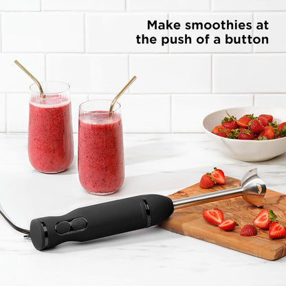 Chefman Powerful Immersion Hand Blender - 2-Speed Electric Mixer for Smoothies, Soups, Sauces & More - Ice Crushing, Black