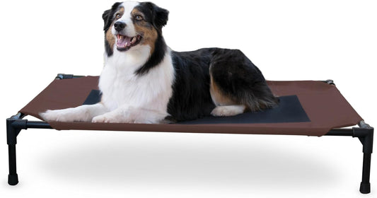 K&H Pet Products Outdoor Elevated Dog Cot, Breathable Cooling Elevated Cot Hammock Pet Bed for Large Dogs, Washable Mesh Cover, Raised Metal Frame, Collapsible, Portable - Large 42 X 30In Chocolate