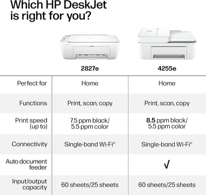 HP Deskjet 2827E Wireless All-In-One Color Inkjet Printer - Perfect for Home Use with Scanner, Copier & 3-Month Instant Ink Trial Included!