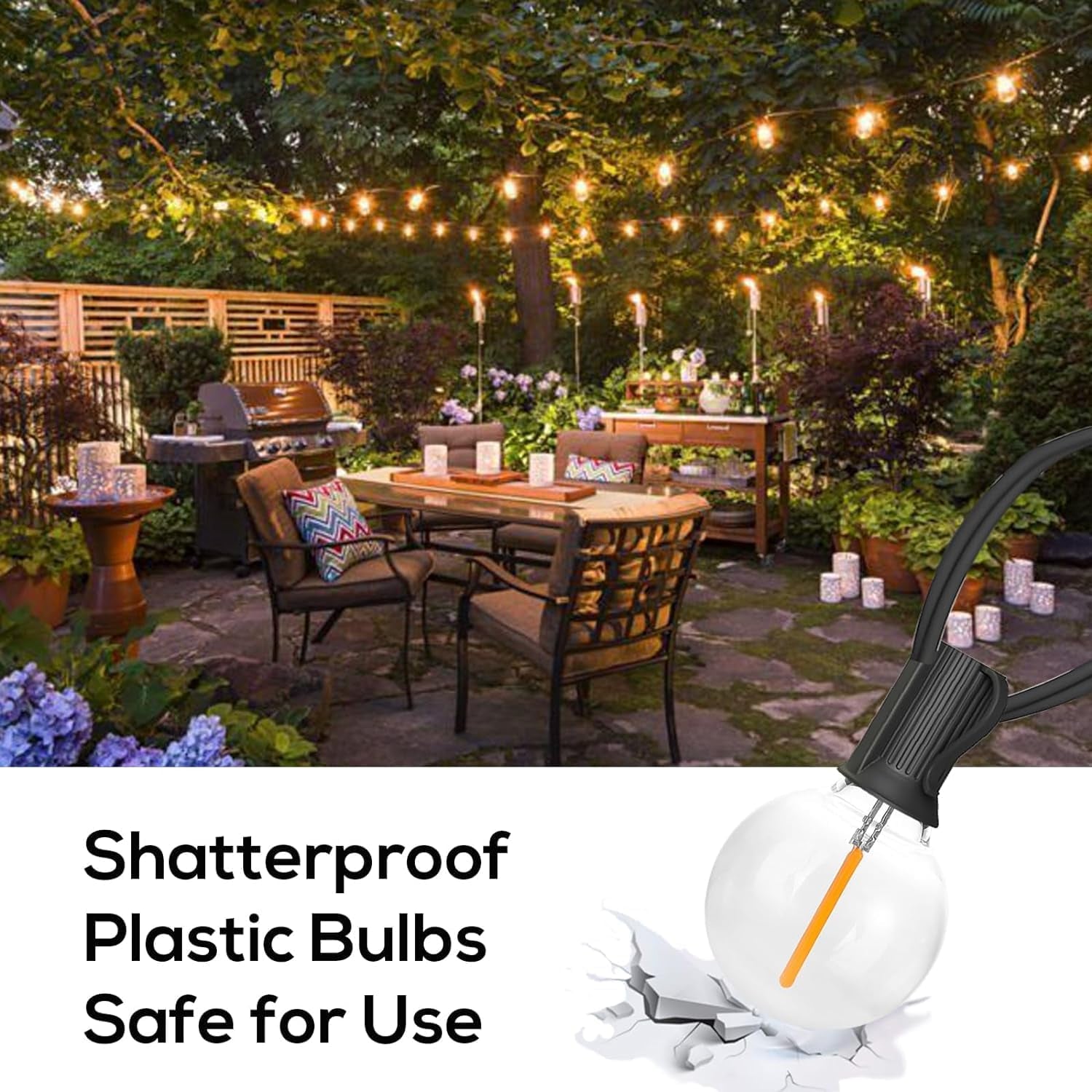 Banord 29FT Shatterproof Globe Outdoor String Lights - 15 Dimmable Waterproof Bulbs for Patio, Porch & Cafe Decor