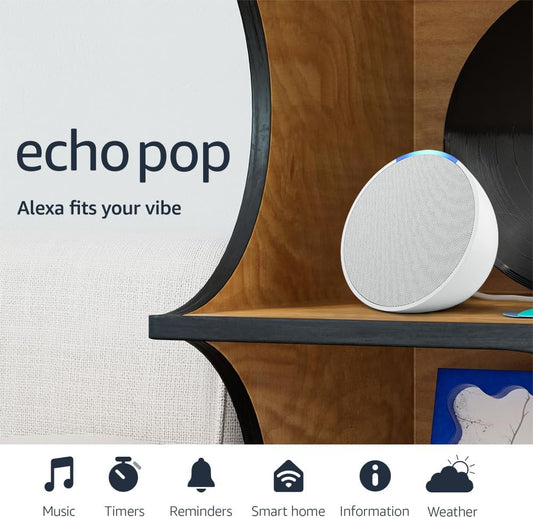 Amazon Echo Pop - Compact Glacier White Alexa Speaker for Any Room - Latest Model
