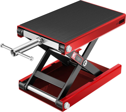 VIVOHOME Motorcycle Lift Scissor Jack Steel Wide Deck Hoist Crank Center Stand 1100 LBS Capacity for Motorcycles, Atvs, Dirt Bikes Red