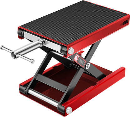 VIVOHOME Motorcycle Lift Scissor Jack Steel Wide Deck Hoist Crank Center Stand 1100 LBS Capacity for Motorcycles, Atvs, Dirt Bikes Red