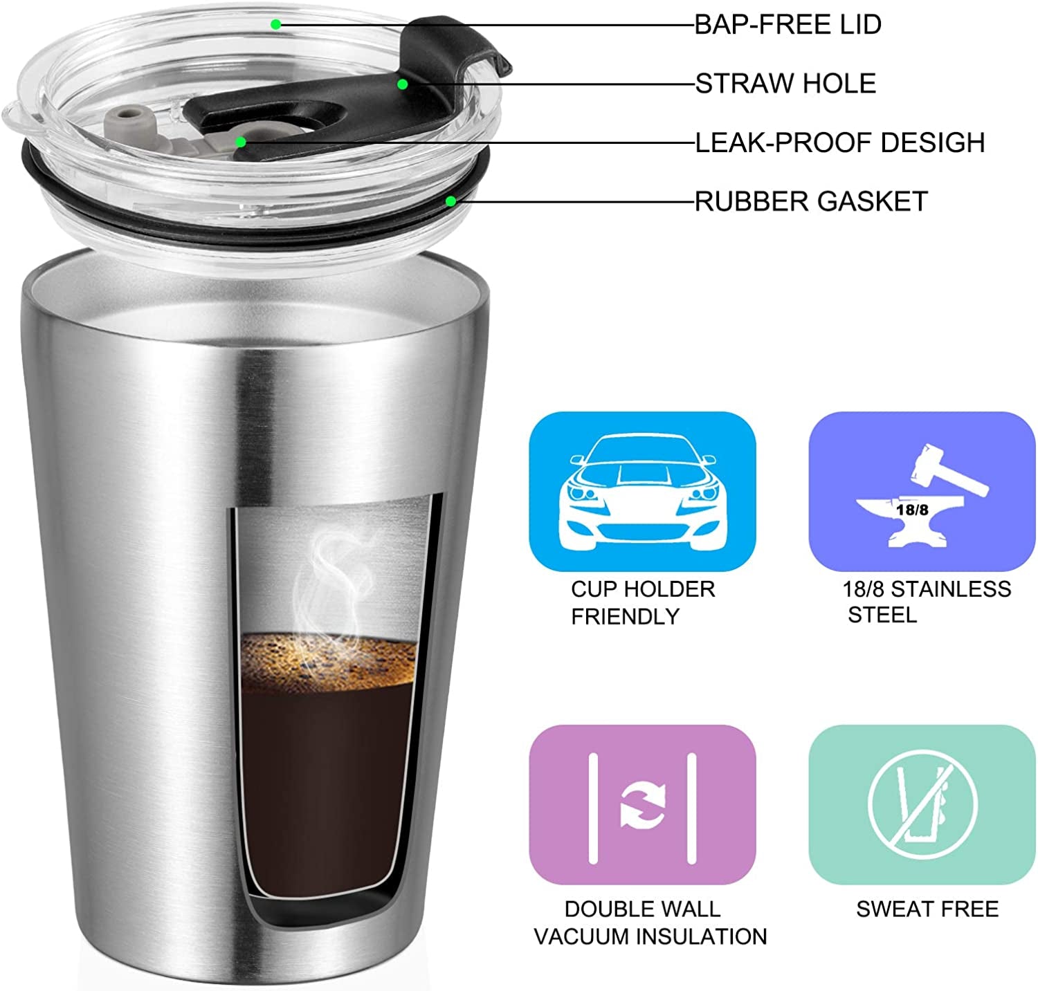 VEGOND 12-Pack 12Oz Stainless Steel Vacuum Insulated Travel Tumblers with Lids and Straws - Durable, Reusable, Perfect for On-the-Go!