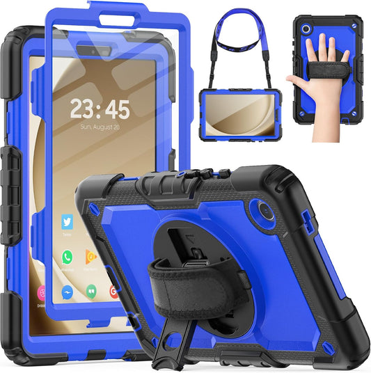 HXCASEAC Samsung Galaxy Tab A9 8.7" Shockproof Case - Stylish Blue Design with Screen Protector, Hand Strap & Pen Holder for SM-X110 SM-X115 SM-X117
