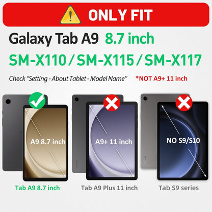 HXCASEAC Samsung Galaxy Tab A9 8.7" Shockproof Case - Stylish Blue Design with Screen Protector, Hand Strap & Pen Holder for SM-X110 SM-X115 SM-X117