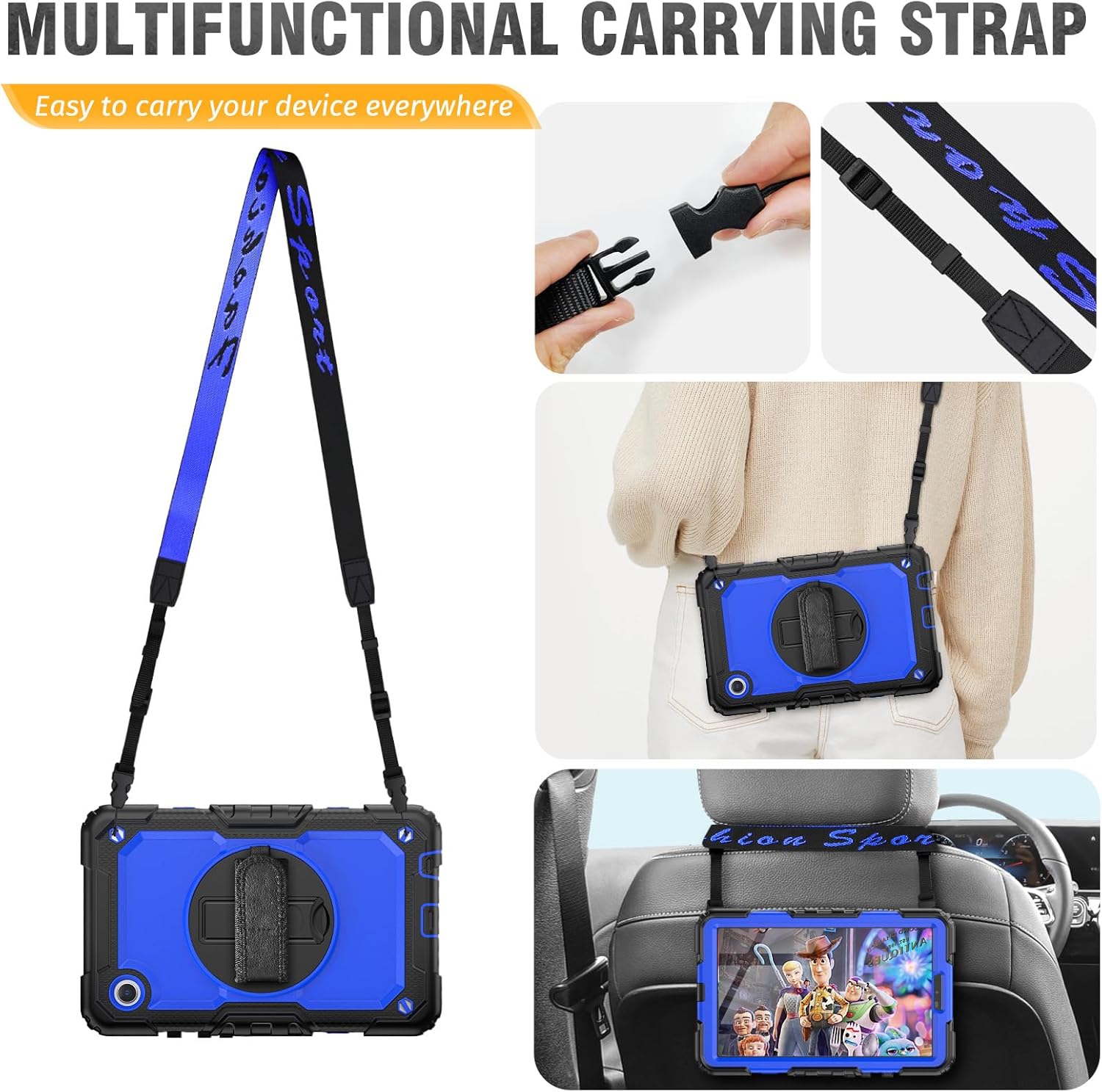HXCASEAC Samsung Galaxy Tab A9 8.7" Shockproof Case - Stylish Blue Design with Screen Protector, Hand Strap & Pen Holder for SM-X110 SM-X115 SM-X117