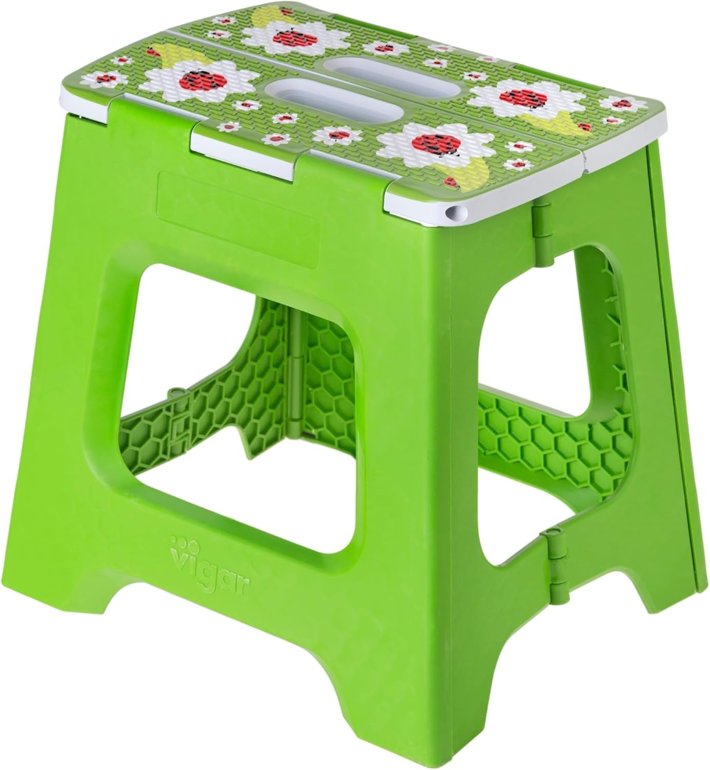 Vigar Compact Foldable Step Stool - Lightweight, Non-Slip Design for Adults up to 330 lbs - Cute Ladybug Top!