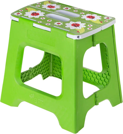 Vigar Compact Foldable Step Stool - Lightweight, Non-Slip Design for Adults up to 330 lbs - Cute Ladybug Top!