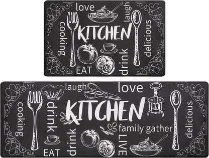 HEBE Kitchen Mats for Floor Set of 2 Thick anti Fatigue Mat for Cushioned, Waterproof Non-Slip Rugs Comfort Standing Chef Mat for Kitchen Sink, Laundry Room, Farmhouse Home Decor