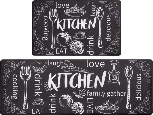 HEBE Kitchen Mats for Floor Set of 2 Thick anti Fatigue Mat for Cushioned, Waterproof Non-Slip Rugs Comfort Standing Chef Mat for Kitchen Sink, Laundry Room, Farmhouse Home Decor