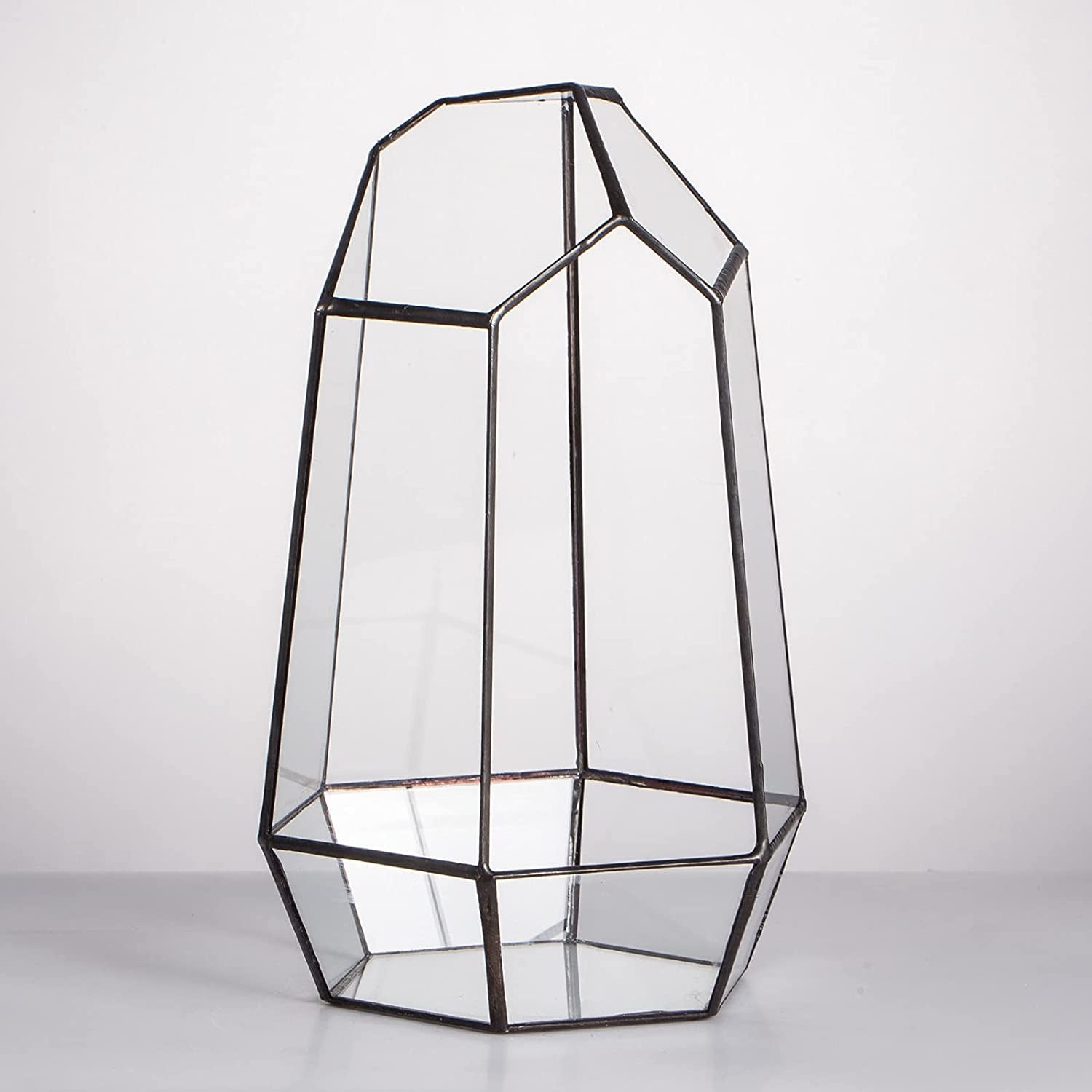 Stylish NCYP Geometric Glass Terrarium Planter for Succulents & Cacti - Irregular Black Open Container for Indoor Home & Office Decor, 6.5" X 5.7" X 9.8" (Plants Not Included)