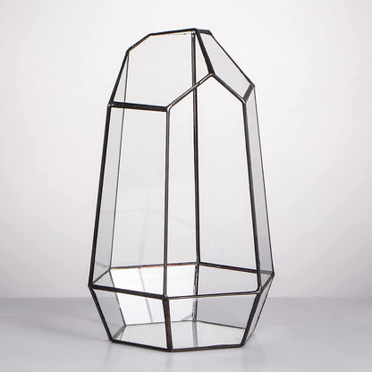 Stylish NCYP Geometric Glass Terrarium Planter for Succulents & Cacti - Irregular Black Open Container for Indoor Home & Office Decor, 6.5" X 5.7" X 9.8" (Plants Not Included)