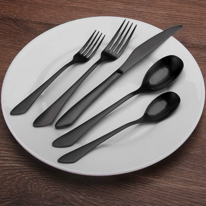 Sleek Matte Black 20-Piece Stainless Steel Flatware Set for 4 – Elegant Satin Finish Cutlery, Dishwasher Safe for Home & Restaurant Use