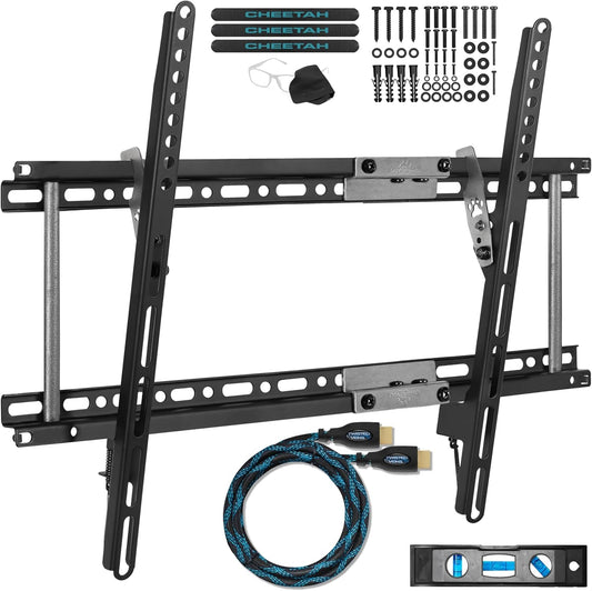 Cheetah Ultra Slim Tilt TV Mount for 32-86 Inch TVs, Supports 165Lbs, Includes 10Ft HDMI Cable, Fits 16-24" Studs, Adjustable 15° Tilt, Max VESA 600x400mm