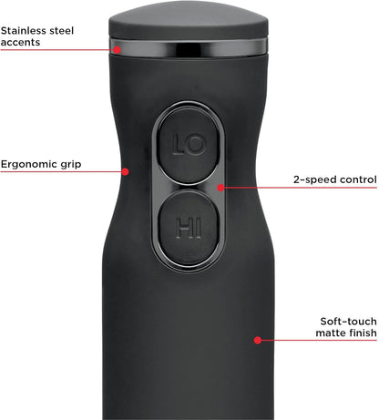 Chefman Powerful Immersion Hand Blender - 2-Speed Electric Mixer for Smoothies, Soups, Sauces & More - Ice Crushing, Black