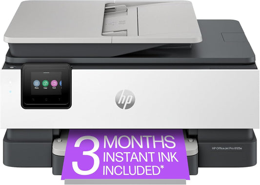 HP Officejet Pro 8125E Wireless All-In-One Color Inkjet Printer - Ideal for Home Office, Print, Scan, Copy, ADF, Duplex Printing, Includes 3-Month Instant Ink Trial, AI-Enabled